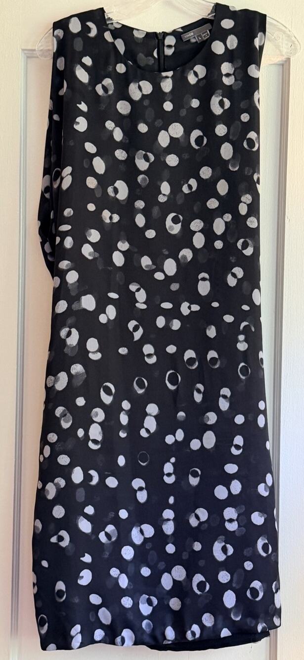Vince Dress Black Gray Polka Dot Sleeveless Tie Sz Large